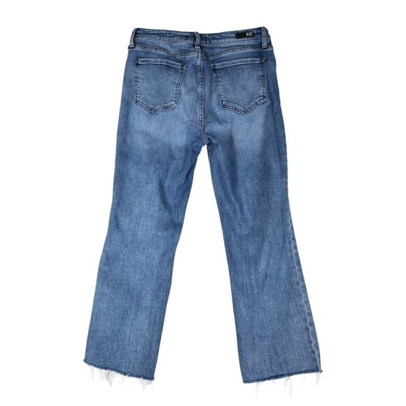 KUT Cropped Straight Distressed Raw Hem Jeans Sz 12 Mid Wash - Picture 4 of 9